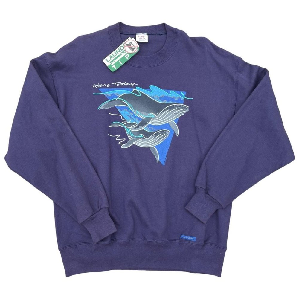 Vintage Brand New Navy CrazyShirt Hawaii Whale Crewneck Sweatshirt
